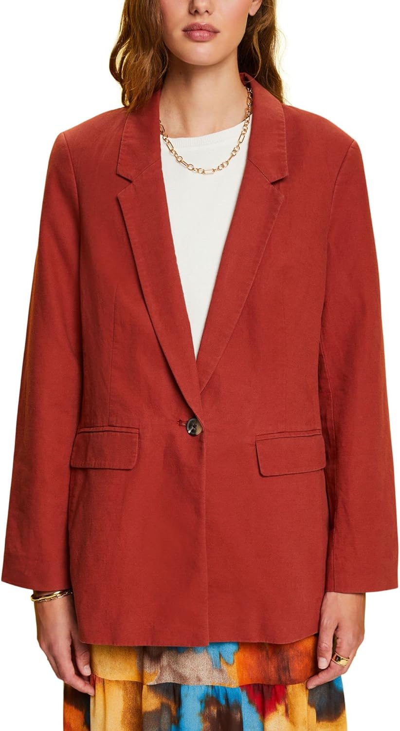 ESPRIT Einreihiger Blazer aus Leinenmix