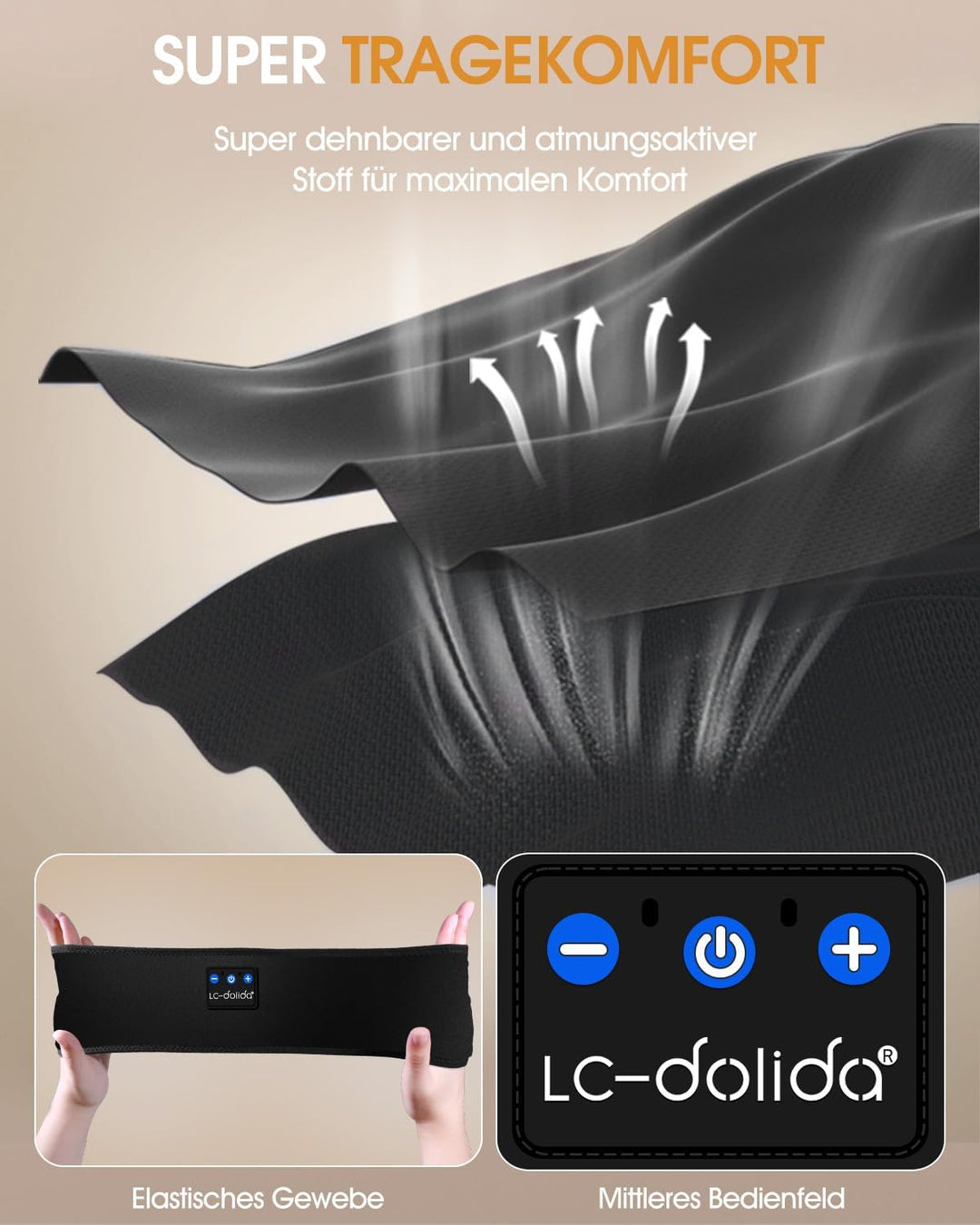 LC-dolida Schlafkopfhörer Bluetooth 5.4, Schlaf Kopfhörer Seitenschläfer Stirnband Kopfhörer Headban
