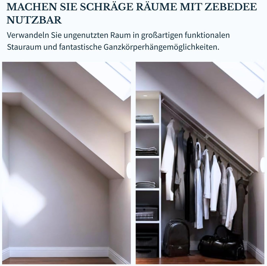 Zebedee Any Angle – Geneigte Kleiderstange für schräge Schlafzimmerschränke im Dachgeschoss, unter D