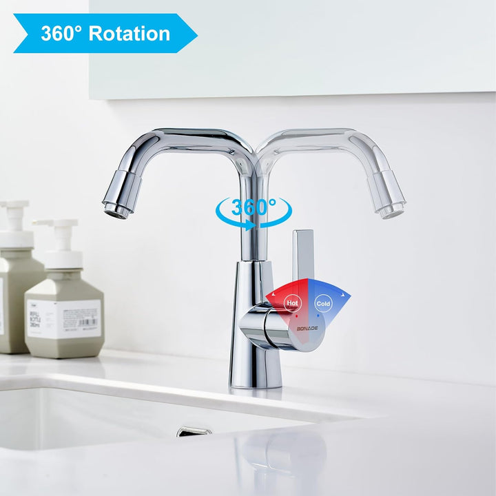 BONADE Wasserhahn Bad, Waschtischarmatur 360° Drehbar, Waschbecken Armaturen Messing Chrom, Mischbat