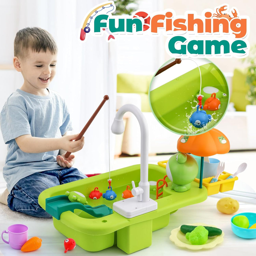 FRUSE Kinderwaschbecken Spielzeug,Spielspüle Spielzeug mit Elektrischen Wasserhahn,Spielzeugzubehör