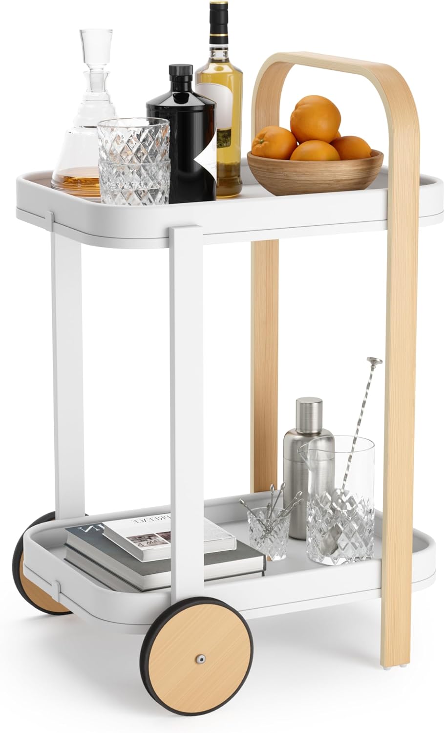 Umbra Bellwood Barwagen, Servierwagen und Beistelltisch mit 2 Etagen und herausnehmbaren Metall Tabl