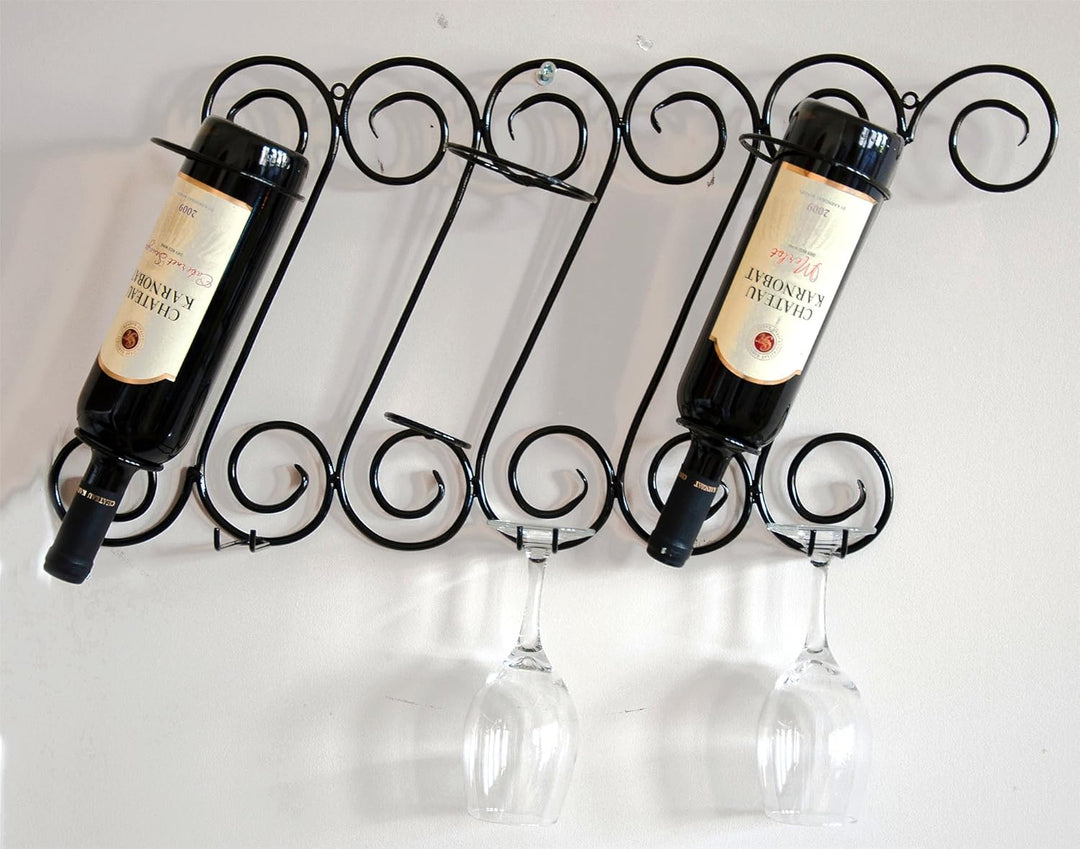 DanDiBo Weinregal Wand mit Glashalter Tinto Flaschenständer Metall 60 cm Flaschenhalter Wandregal