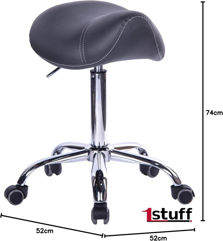 1stuff® Sattelhocker Sattelstuhl MULY - Sitzhöhe bis ca. 74cm - ergonomischer Rollhocker Bürohocker