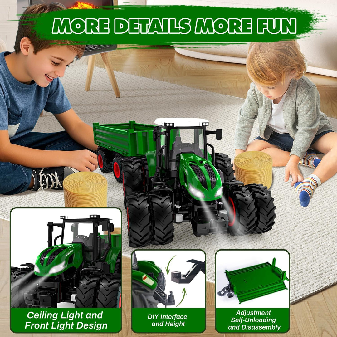 Ferngesteuerter Traktor Ferngesteuert, Traktor Spielzeug ab 2 3 4 5 6 Jahre, Rc Traktor mit Anhänger