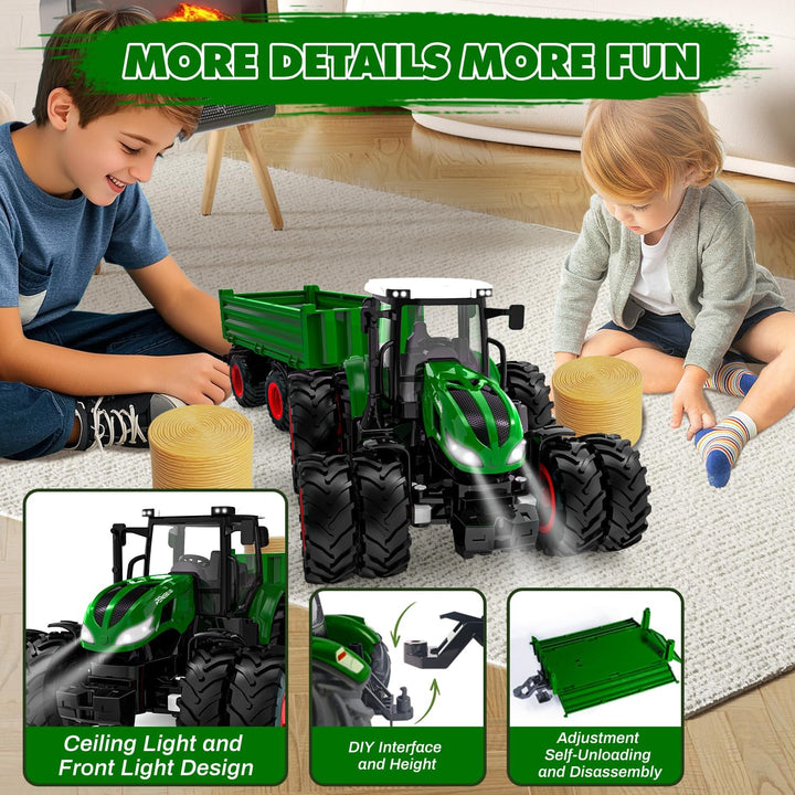 Ferngesteuerter Traktor Ferngesteuert, Traktor Spielzeug ab 2 3 4 5 6 Jahre, Rc Traktor mit Anhänger