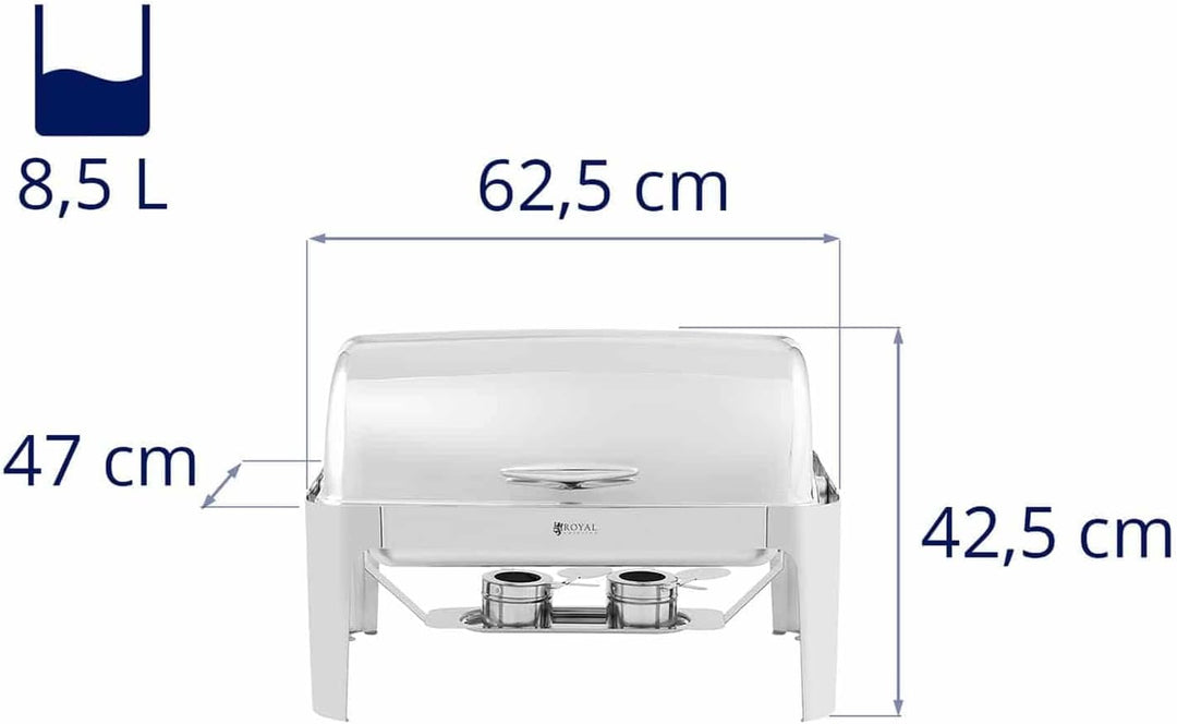 Royal Catering RCCD-RT4_9L Chafing Dish GN 1/1 8,5 L 2 Brennstoffzellen Rolltop Warmhaltebehälter Re