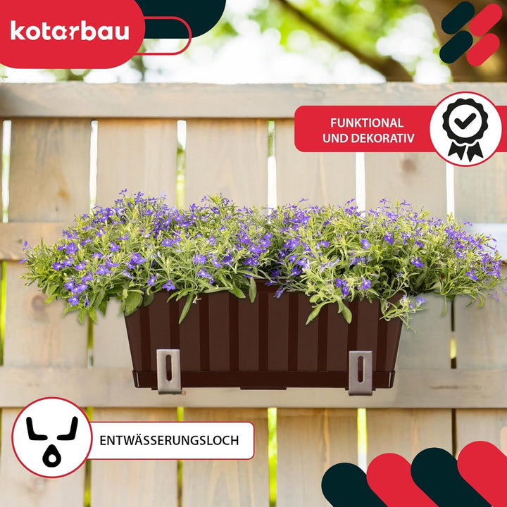 KOTARBAU® 4er Set Blumenkasten - Blumentopf für Balkon - 40 x 18 x 14 cm - Braun - Balkonkasten Balk