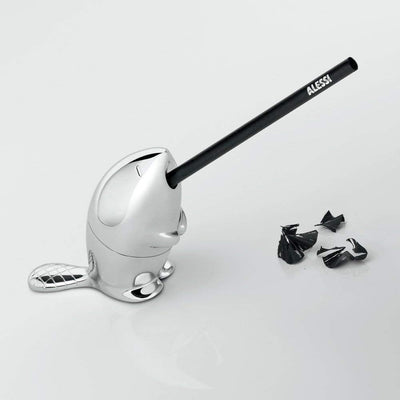 Alessi Kastor Anspitzer Bleistiftspitzer aus verchromtem Zamak, Silber, L 10cm, B 5cm, H 8cm