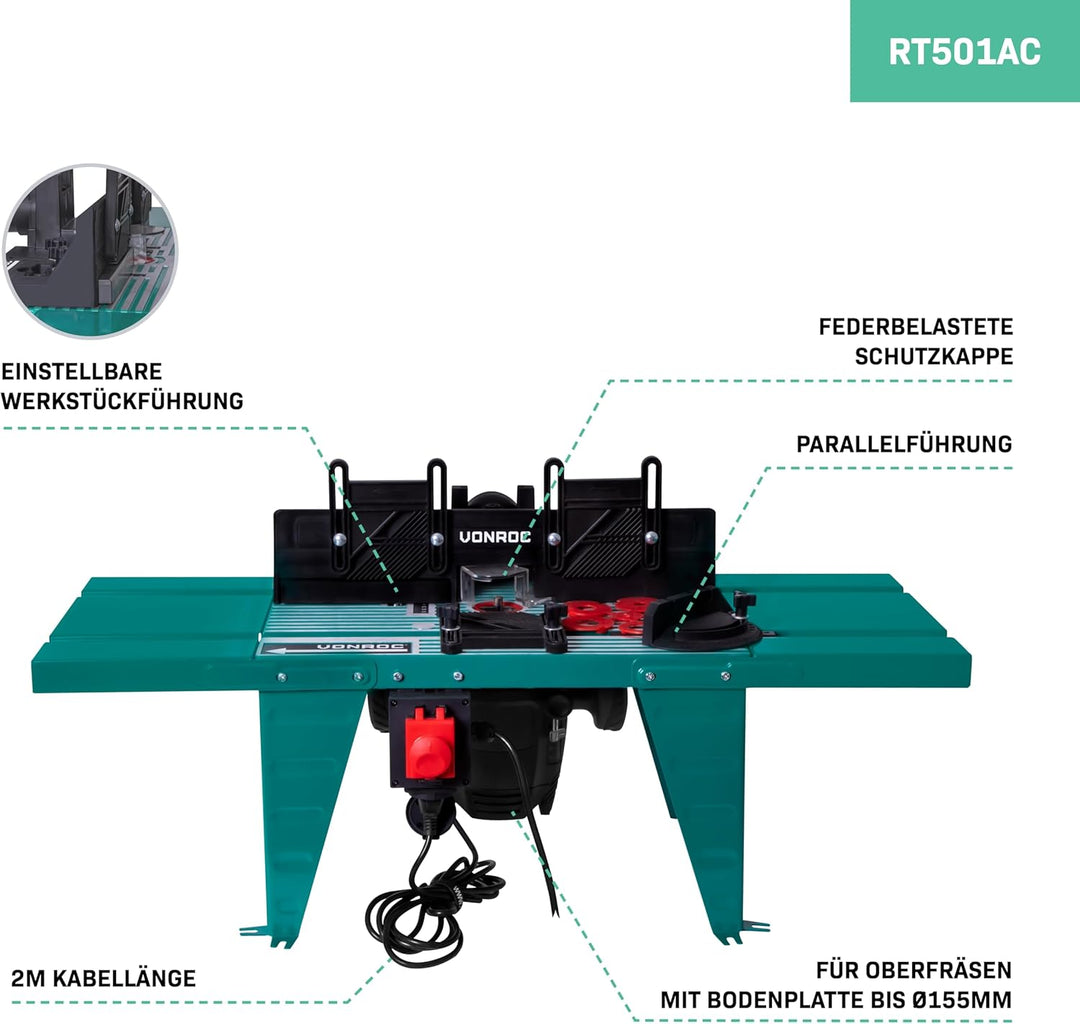 VONROC Frästisch für Oberfräse, Fräsmaschine Metall - Universal für alle Oberfräsen bis 155mm und 18