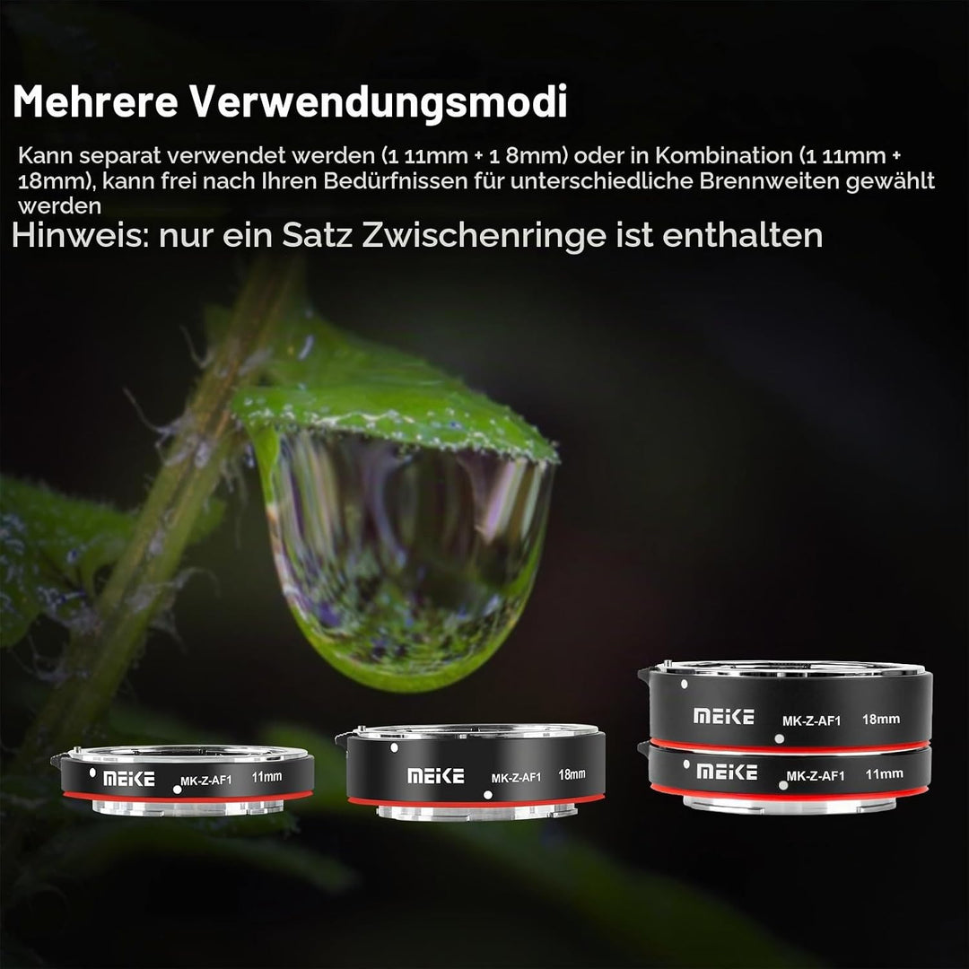 Meike MK-Z-AF1 Metall Autofokus Makro Verlängerungsrohr Set (11mm+18mm) Kompatibel mit Nikon Z5 Z6 Z
