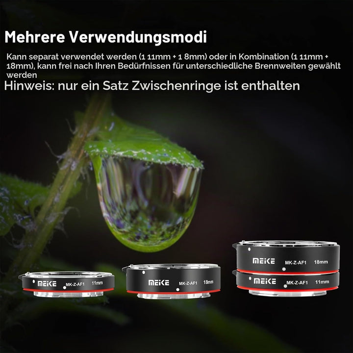 Meike MK-Z-AF1 Metall Autofokus Makro Verlängerungsrohr Set (11mm+18mm) Kompatibel mit Nikon Z5 Z6 Z