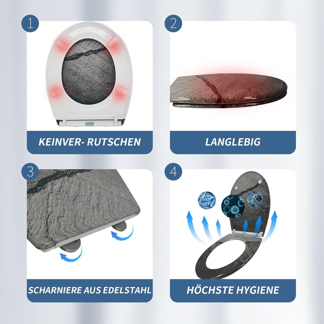 Toilettendeckel mit Absenkautomatik, WC Sitz mit Absenkautomatik Oval Form klodeckel Einfache Reinig