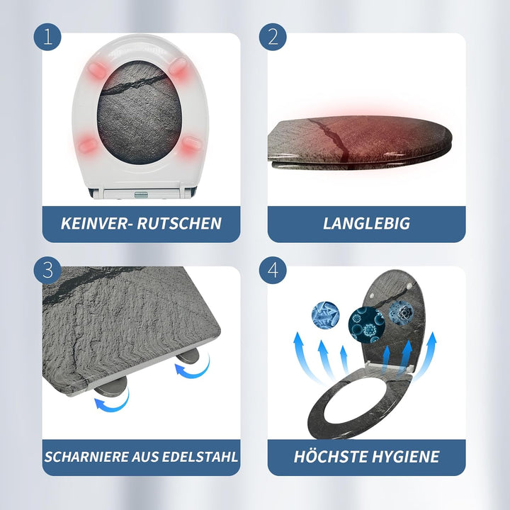Toilettendeckel mit Absenkautomatik, WC Sitz mit Absenkautomatik Oval Form klodeckel Einfache Reinig