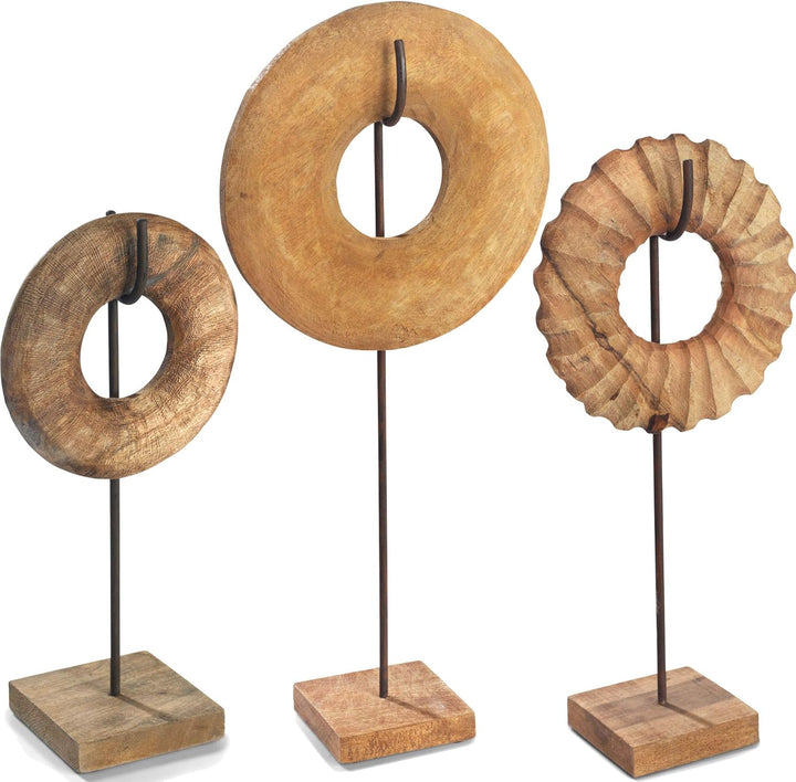 Moritz Skulptur Kreis Symbol für Unendlichkeit massives Mangoholz mit Stahl Säule im Rost Design Han
