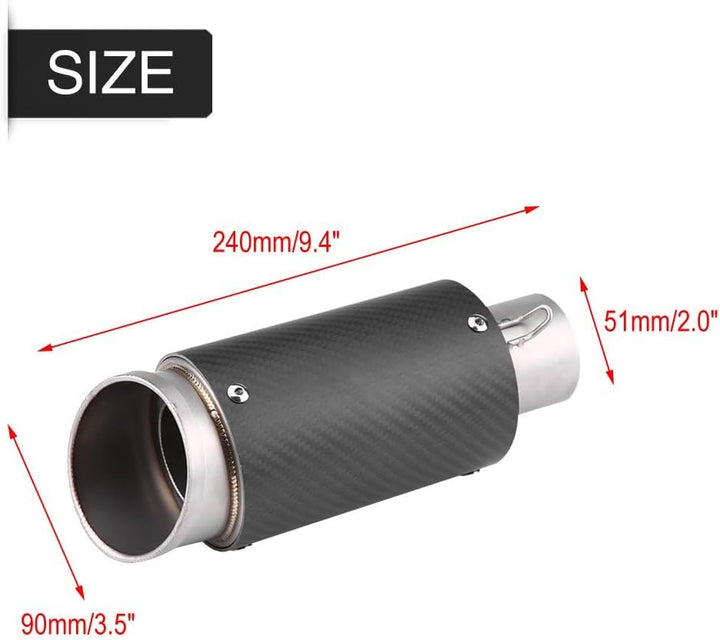 Qiilu Motorrad Auspuffrohr, 51MM Carbon Fiber Edelstahl Motorrad Schalldämpfer Auspuffendrohr Tipp E
