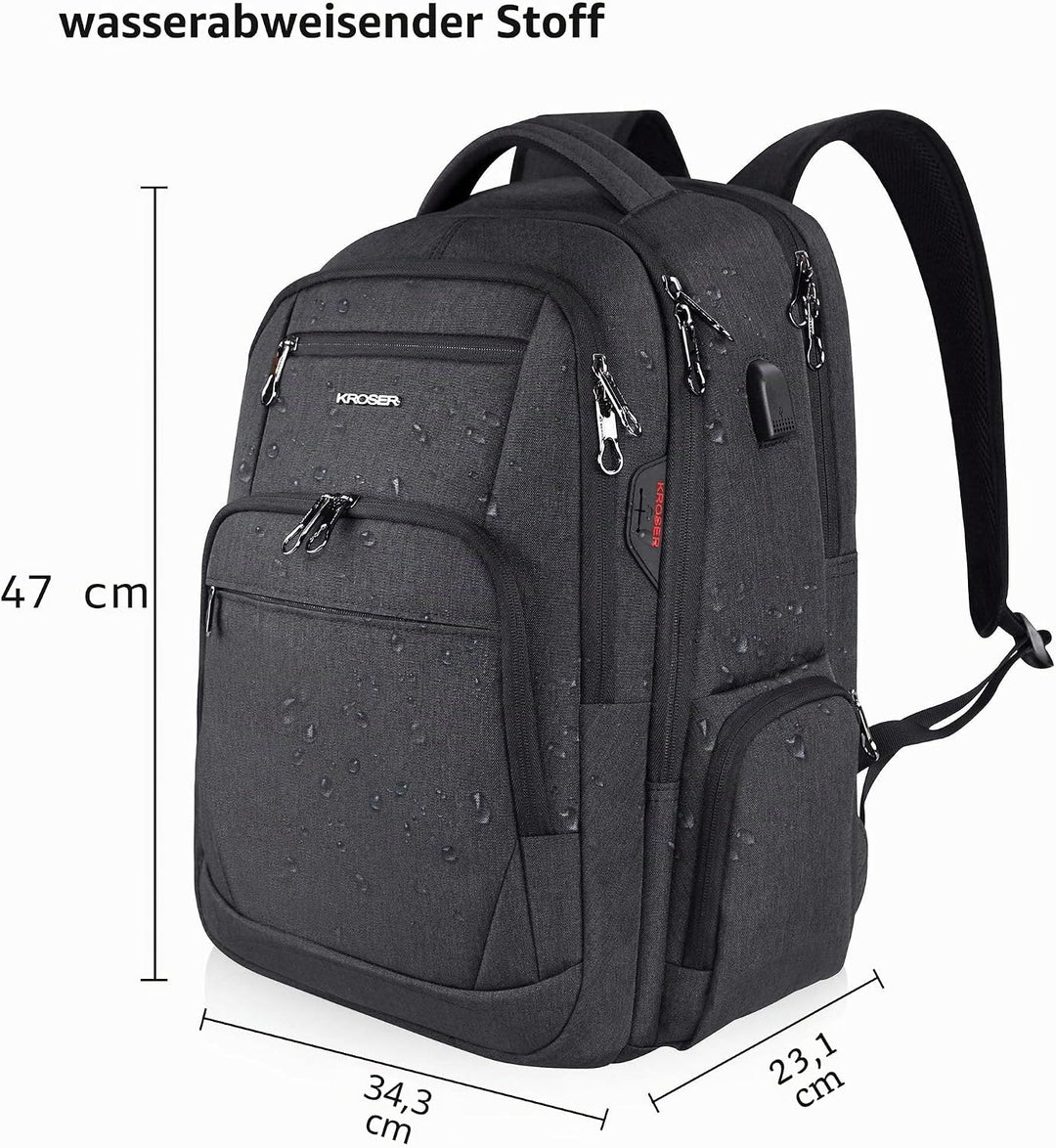 KROSER Laptop Rucksack 17,3'' Business Rucksack Schulrucksack Grosser Wasserdicht Taschen Reise Back