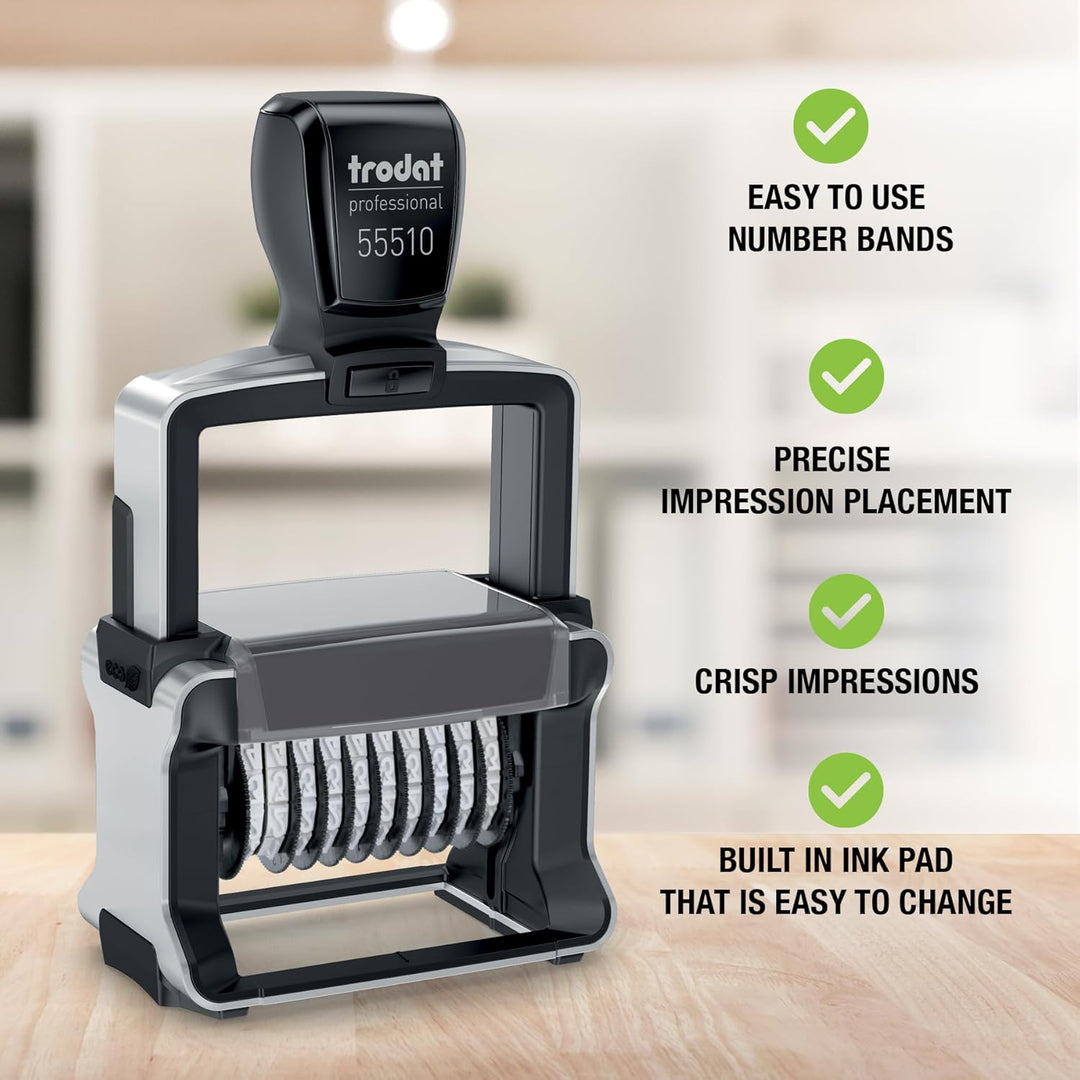 Trodat Professional 55510 Nummernstempel 10 Bänder, Selbstfärbend, 5 mm Schrifthöhe, Abdruck schwarz
