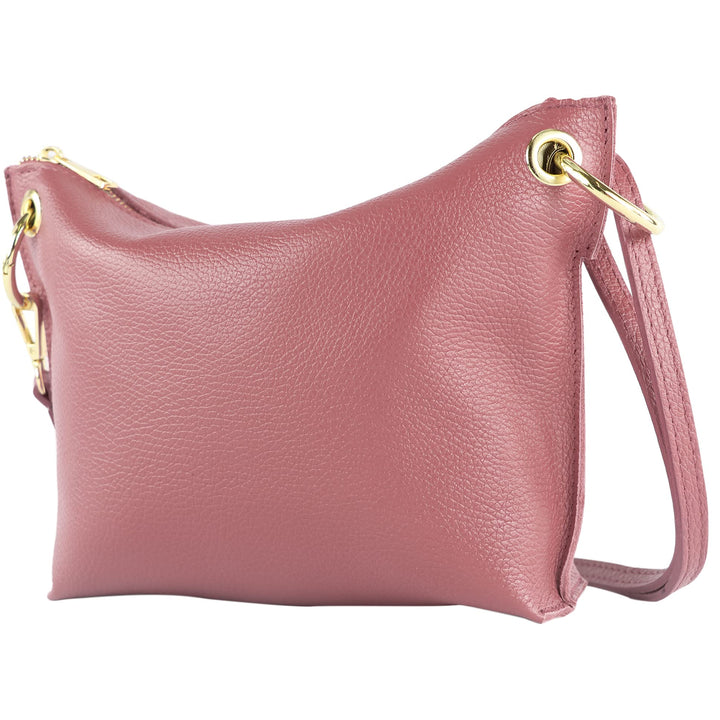 modamoda de - T243 - ital. Umhängetasche Klein Small aus Leder Altrosa, Altrosa