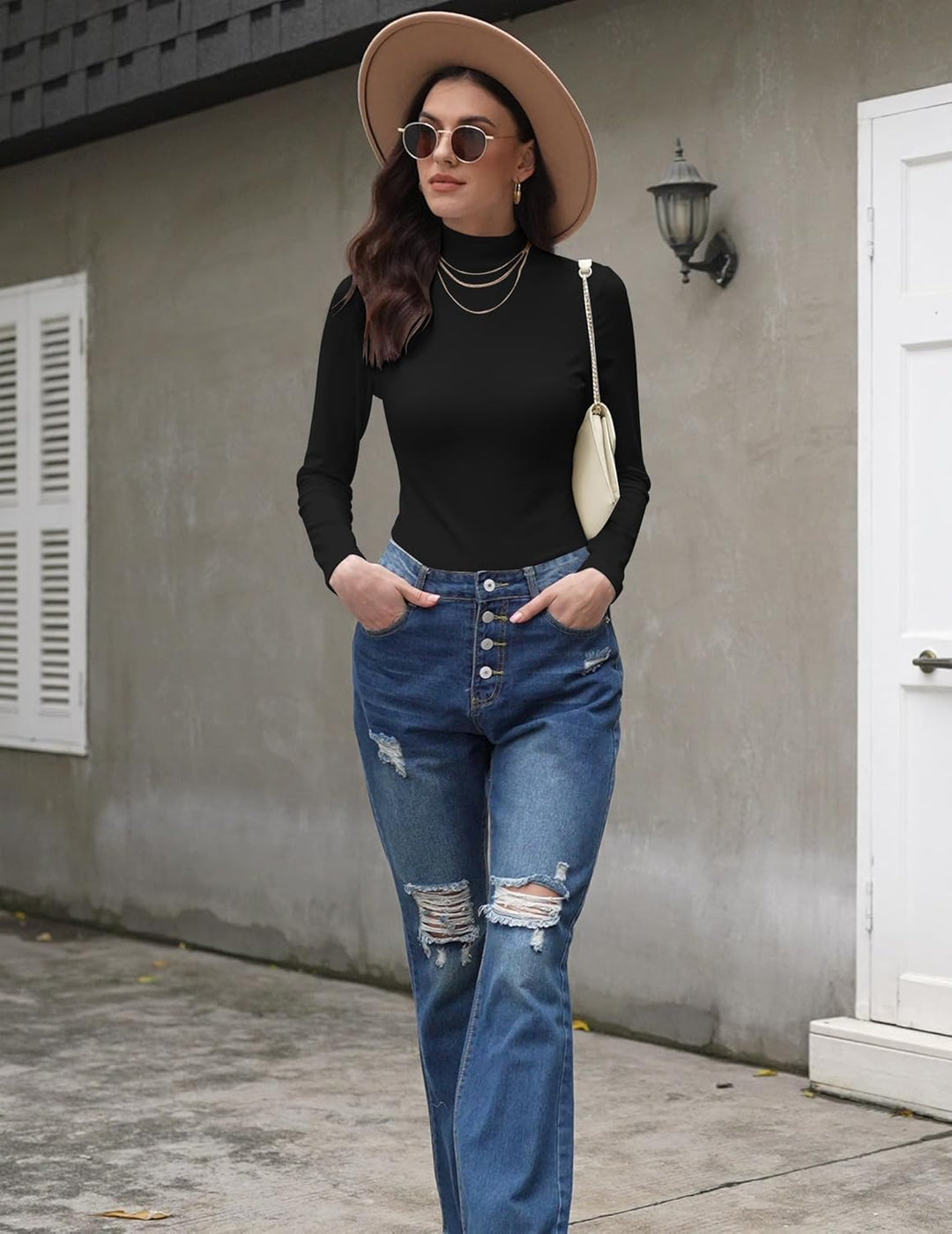 Zeagoo Langarmshirt Damen Rollkragen Enges Basic Oberteile Stretch Unterziehrolli Dünne Einfarbige R
