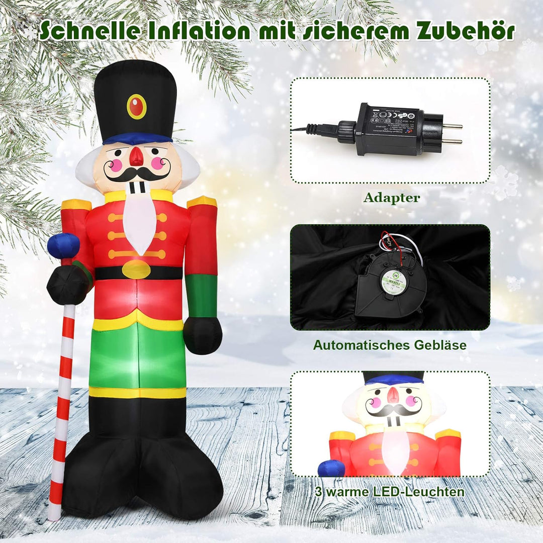 COSTWAY 240CM Aufblasbarer Nussknacker-Soldat, Weihnachtsmann Soldat mit 3 LED-Leuchten, Weihnachtsd