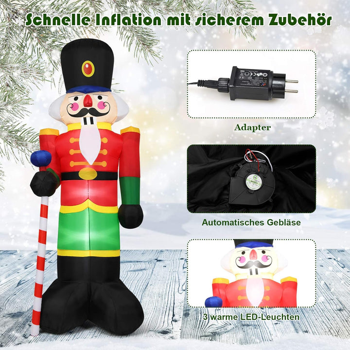 COSTWAY 240CM Aufblasbarer Nussknacker-Soldat, Weihnachtsmann Soldat mit 3 LED-Leuchten, Weihnachtsd