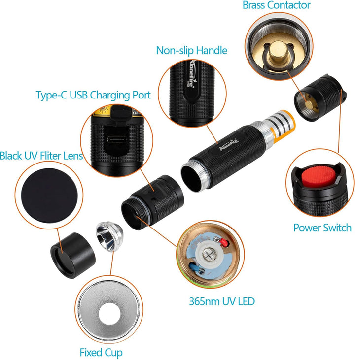ALONEFIRE SV005 10W LED 365nm UV Taschenlampe Schwarzlicht Tragbarer USB Wiederaufladbar Schwarzlich