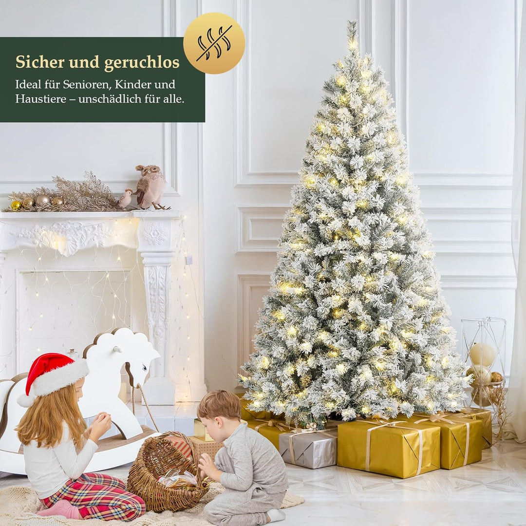 SALCAR 180 cm Künstlicher Weihnachtsbaum mit Schnee und Beleuchtung, Tannenbaum mit 828 Spitzen und