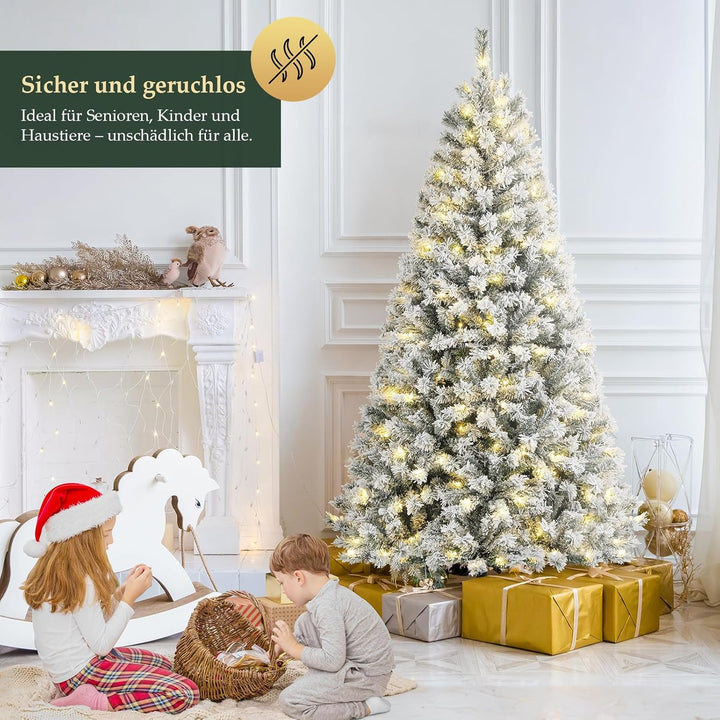 SALCAR 180 cm Künstlicher Weihnachtsbaum mit Schnee und Beleuchtung, Tannenbaum mit 828 Spitzen und