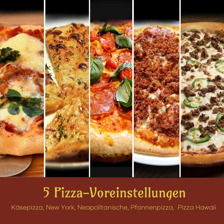 Elektrischer Pizzaofen - 6 Programme, 1700W, max. 450°C, geeignet für 32cm Pizzen - 5-in-1-Multifunk