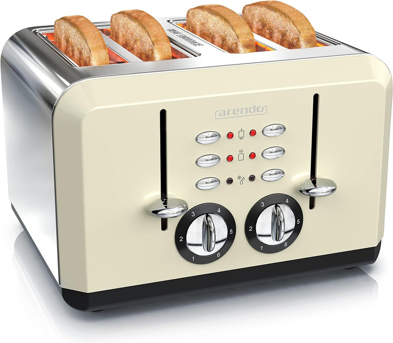 Arendo - Automatik Toaster 4 Scheiben - Edelstahlgehäuse - bis zu Vier Sandwich und Toast-Scheiben -