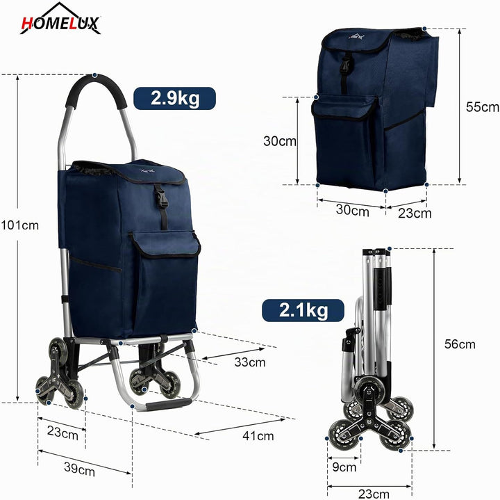 Einkaufstrolley, HOMELUX klappbar, Stabiler Einkaufswagen, grosse Kapazität 41 L, multifunktional, H