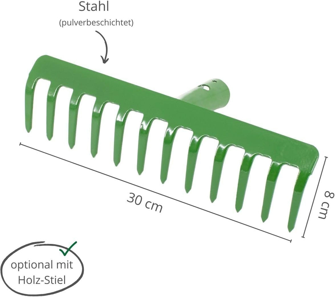 Rekord - Gartenrechen - 14 Zinken Stahl Harke 35 cm mit Holzstiel Rake | Pulverbeschichteter Laubrec