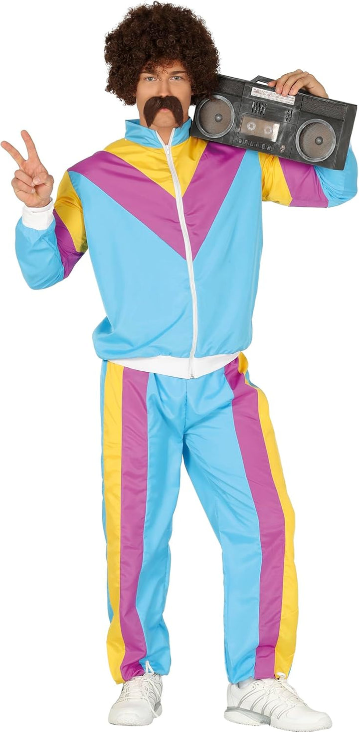 FIESTAS GUIRCA Bunter 80er Jahre Trainingsanzug für Jungen– 90er Bad Taste Aerobic Kostüm in Blau un