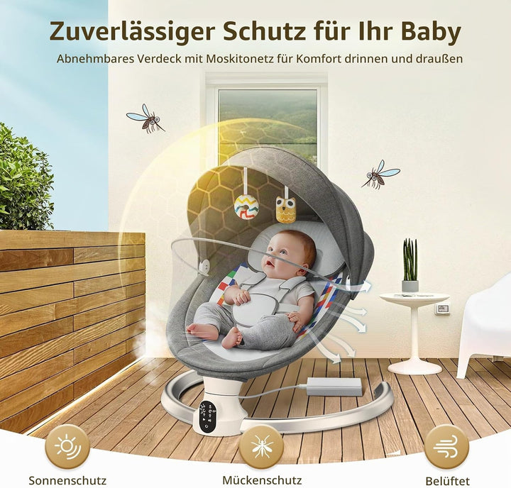 Kotsy Babywippe Elektrisch mit 5 Natürlichen Schaukelgeschwindigkeiten, Babyschaukel elektrisch mit