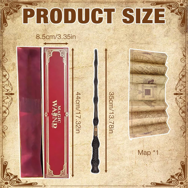 Zauberstab mit Licht, 38cm USB Aufladung Elderstab, Magic Wand in Geschenkbox mit Landkarte, Zaubers