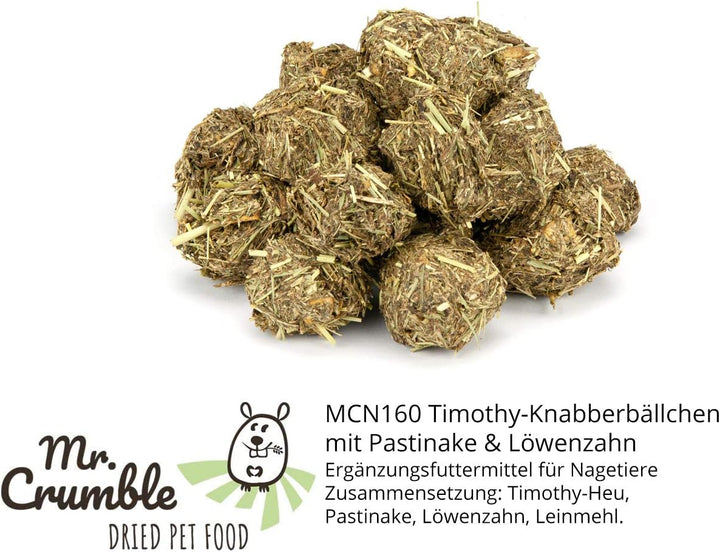 Mr. Crumble Dried Pet Food Knabberbällchen aus Timothy-Heu getreidefrei 6er-Set, Strukturfutter Leck