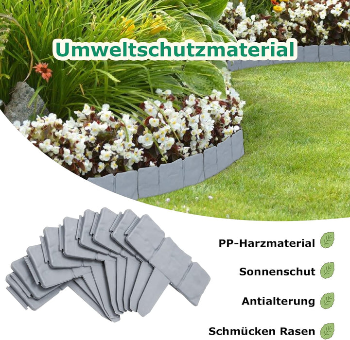 Gimisgu Rasenkante Kunststoff 20M Grau 80 Stücke Beeteinfassung Steinoptik Garden Border aus Polypro
