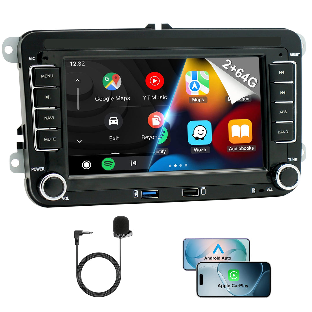 Android 15 Autoradio 2+64GB für VW Golf 5 6 Polo 6R Passat T5 Seat Skoda, 7 Zoll 2DIN Car Radio mit