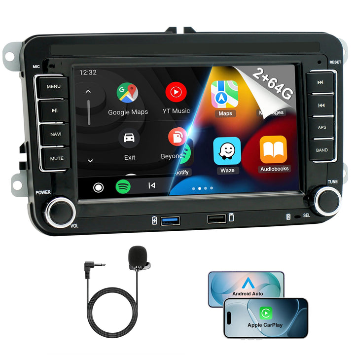Android 15 Autoradio 2+64GB für VW Golf 5 6 Polo 6R Passat T5 Seat Skoda, 7 Zoll 2DIN Car Radio mit
