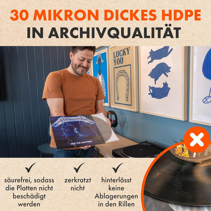 50x 12 Innenhüllen Für LP Schallplatten | Audiophile 12 Zoll Antistatische Gefüttert Vinyl Schutzhül