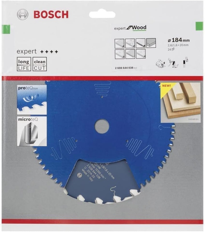 Bosch Professional 1x Kreissägeblatt Expert for Wood (Holz, Sägeblatt Ø 184 x 20 x 2,6 mm, 24 Zähne,