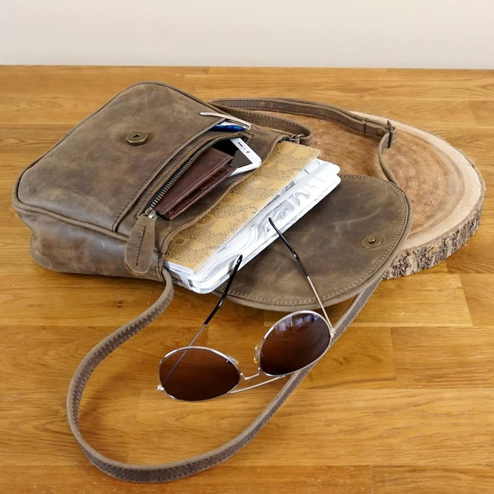LECONI kleine Umhängetasche Damentasche Schultertasche Festivaltasche Leder 22x18x6cm LE3047 Schlamm
