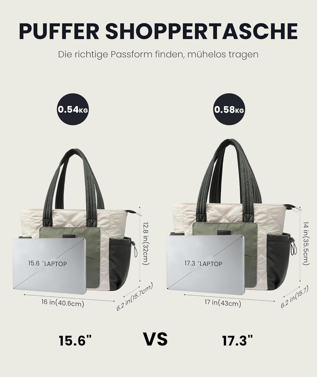 LOVEVOOK Shopper Tasche Damen Gross, Arbeitstasche Leicht Handtasche Puffer Tote Work Bag 15,6/17,3