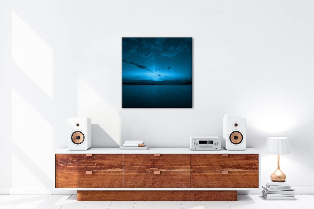 deyoli Dark Aurora Borealis Nordlicht Format: 70x70 Effekt: Monocrome Blau als Leinwandbild, Motiv f