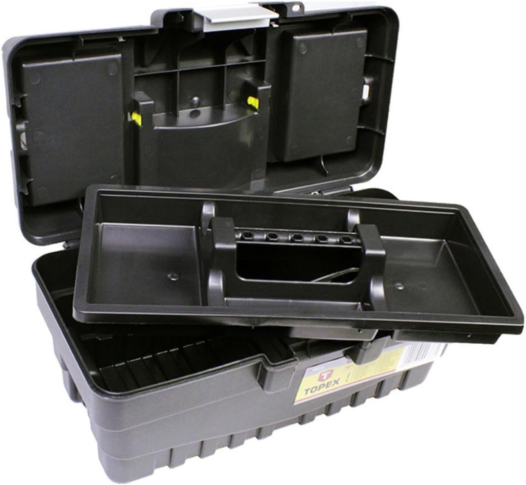 TOPEX Profi Werkzeugkasten 15" (37,4 x 18,9 x 19,8 cm) Organizer, Verschliessbare Fächer, Alu-Klamme