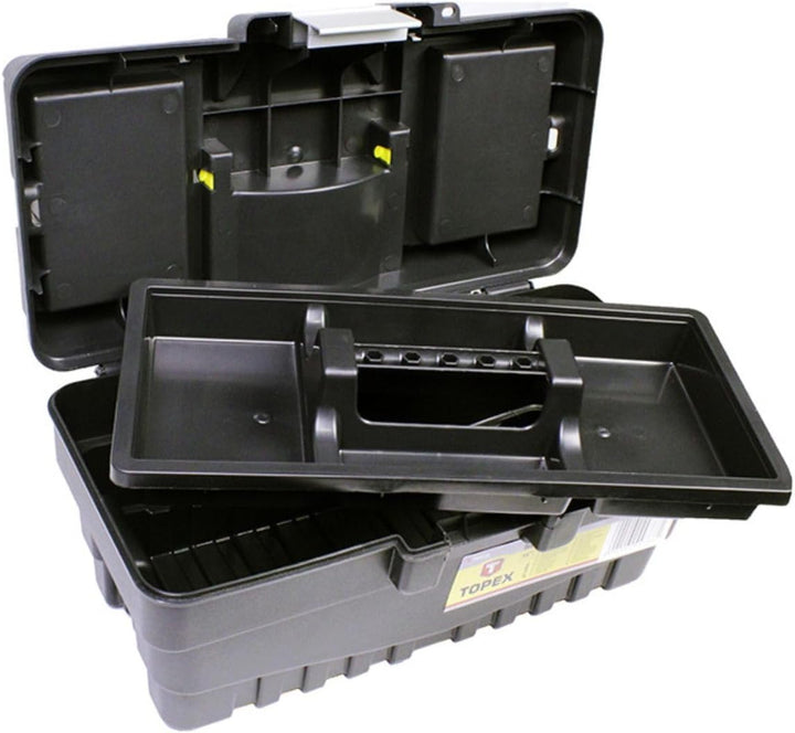 TOPEX Profi Werkzeugkasten 15" (37,4 x 18,9 x 19,8 cm) Organizer, Verschliessbare Fächer, Alu-Klamme