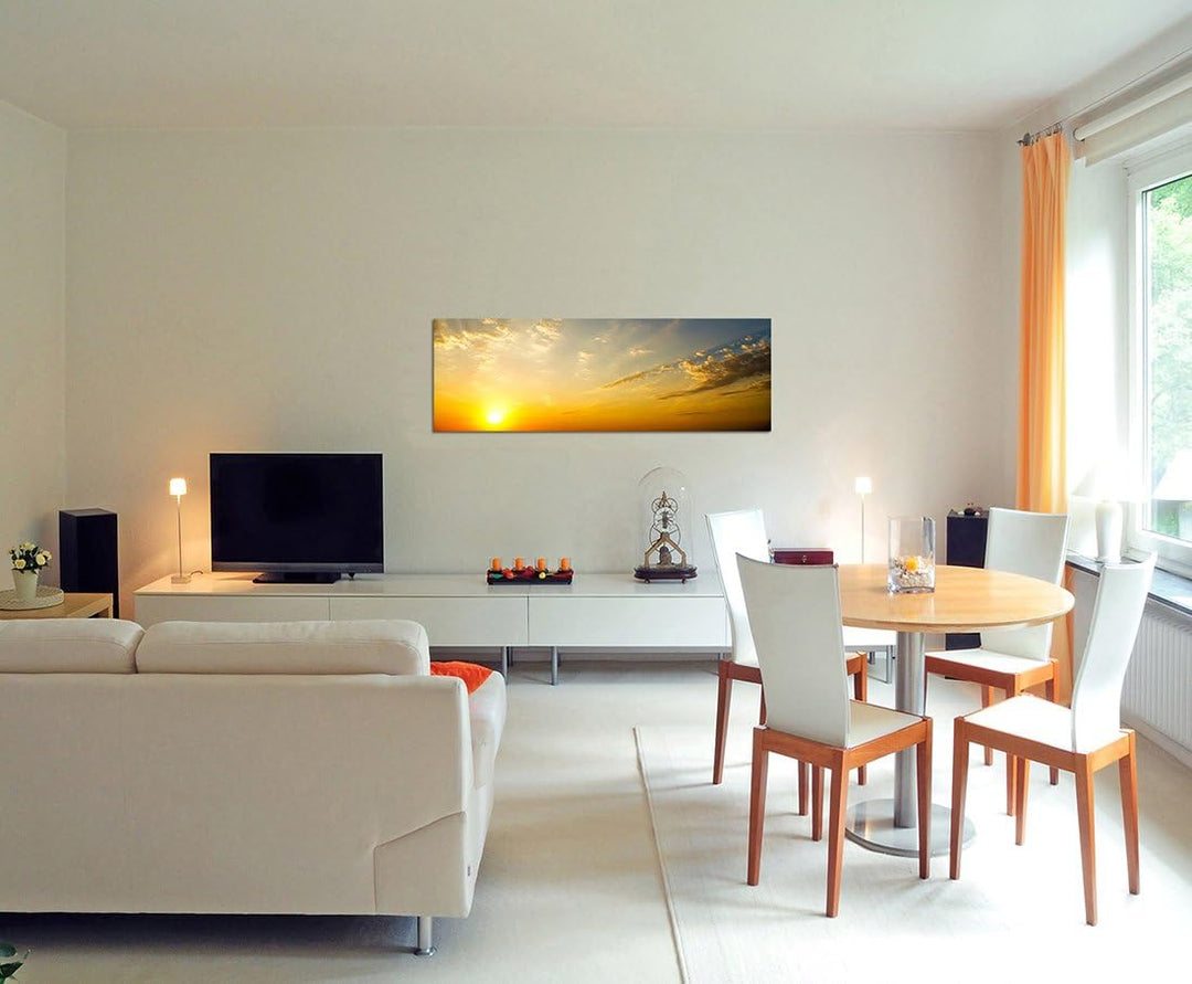 Paul Sinus Art Panoramabild auf Leinwand und Keilrahmen 150x50cm Himmel Wolkenschleier Sonnenaufgang