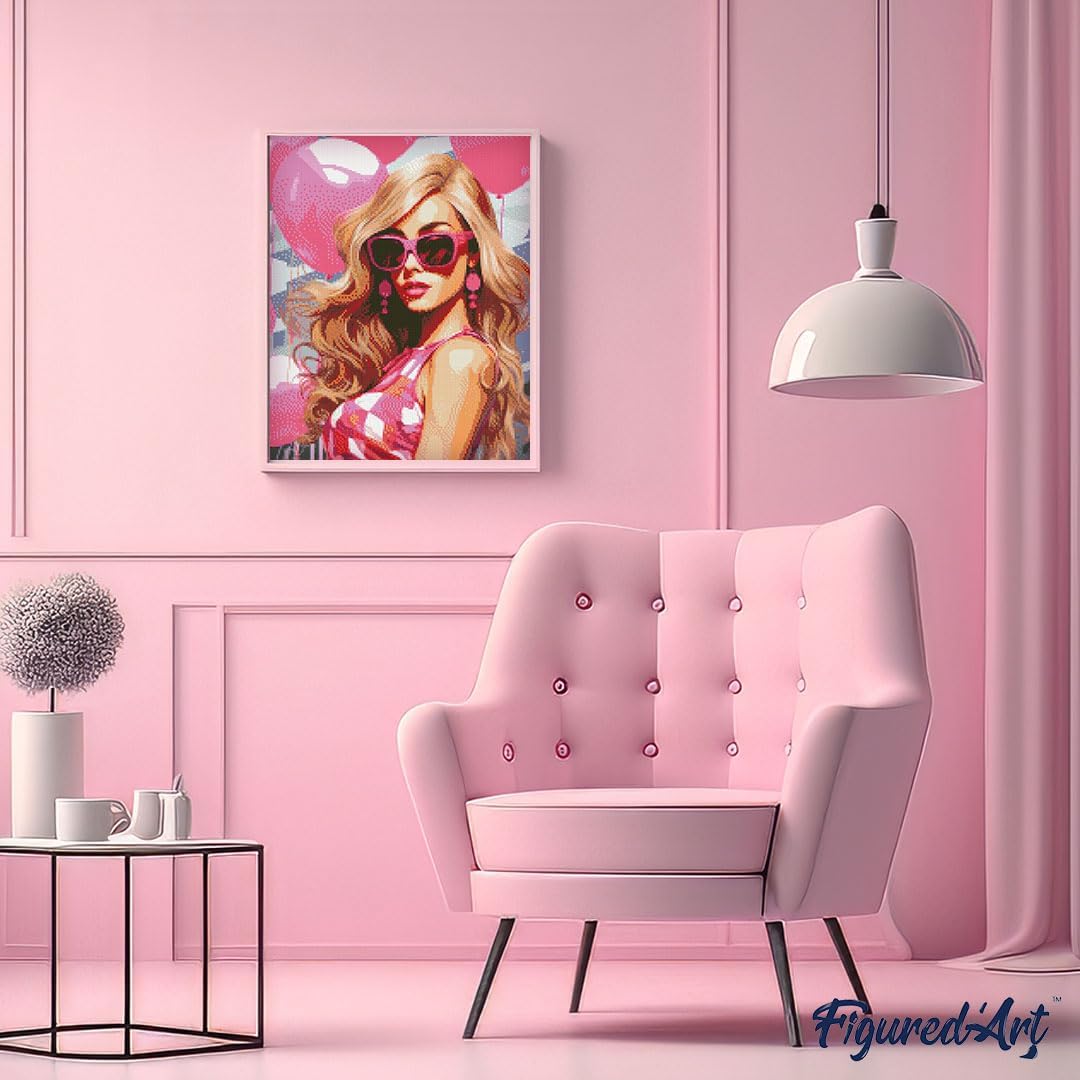 Figured'Art Diamond Painting Erwachsene 40x50cm Ganze Leinwand gerollt Rosa Ballons und die Diva 5D
