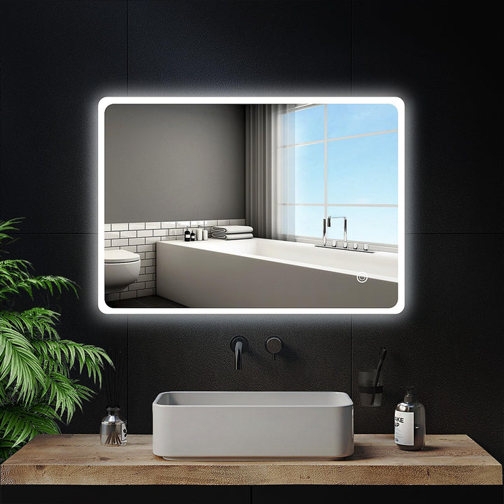Trintion LED Badspiegel 50x70cm mit Beleuchtung, Wandspiegel mit Touch-Schalter, Energiesparender Qu